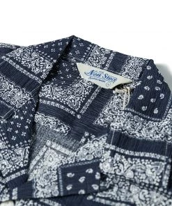Non Stock MFG. CO. Paisley Print Seersucker Open Collar Shirt - Navy May 2022