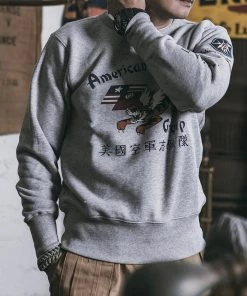 Non Stock MFG. CO. Flying Tigers Military Print Sweatshirt - Gray