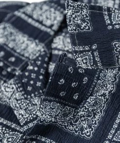 Non Stock MFG. CO. Paisley Print Seersucker Open Collar Shirt - Navy May 2022