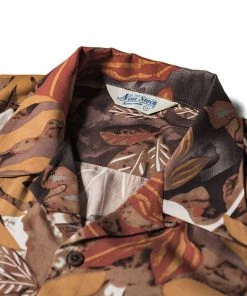 Non Stock MFG. CO. Tropical Plant & Flowers Pattern Aloha Shirt - Light Brown June 2022