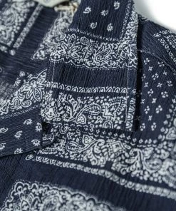 Non Stock MFG. CO. Paisley Print Seersucker Open Collar Shirt - Navy May 2022