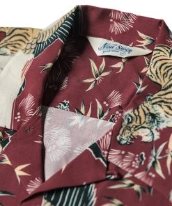 Non Stock MFG. CO. Ukiyo-e Tiger & Crane Pattern Aloha Shirt - Wine Red