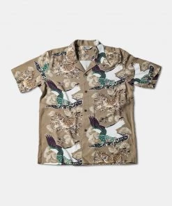 Non Stock MFG. CO. June 2022 Ukiyo-e Tiger & Crane Pattern Aloha Shirt - Khaiki