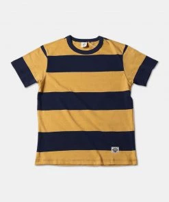 Non Stock MFG. CO. TOPS Michigan Yellow & Navy Wide Stripe T-Shirt