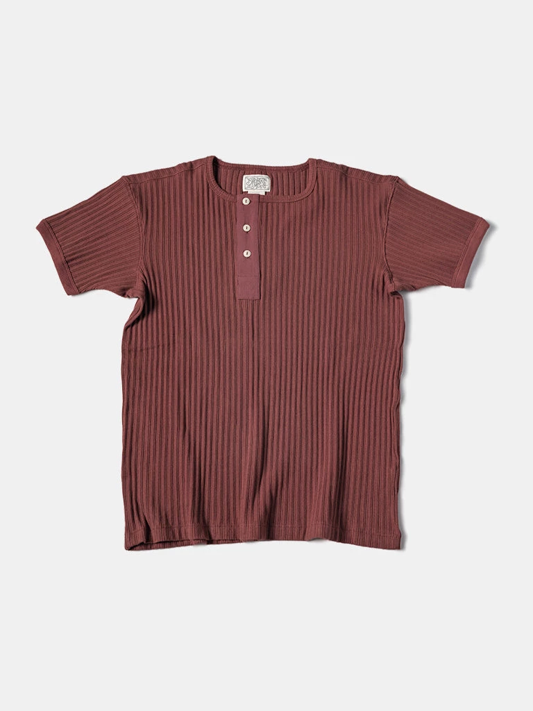Bronson MFG. CO. 11 Oz Retro Ribbed Cotton Henley T-Shirt - Wine Red TOPS 1 Bronson MFG. CO. 11 Oz Retro Ribbed Cotton Henley T-Shirt - Wine Red TOPS