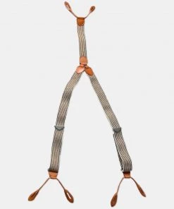 Bronson MFG. CO. ACCESSORIES Old-Time Y-Back Leather Button Suspender - Blue/Yellow Stripe