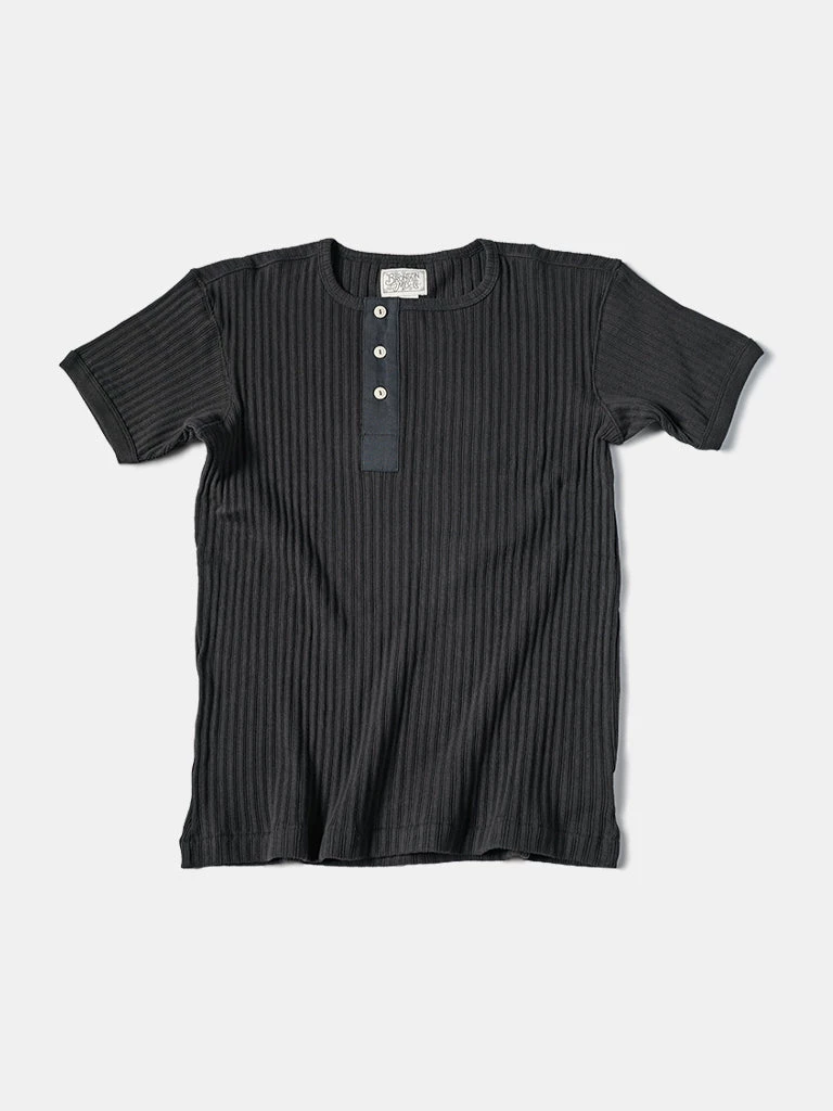 Bronson MFG. CO. BEST SELLERS 11 Oz Retro Ribbed Cotton Henley T-Shirt - Black 1 Bronson MFG. CO. BEST SELLERS 11 Oz Retro Ribbed Cotton Henley T-Shirt - Black