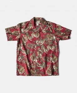 Bronson MFG. CO. Lot AS08 Ukiyo-e Tiger & Bambo Pattern Aloha Shirt - Wine Red NEW ARRIVALS