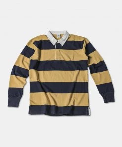 Non Stock MFG. CO. Classic Fit Striped Jersey Rugby Shirt - Yellow And Navy Blue Stripe TOPS