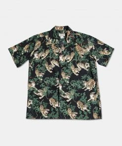 Bronson MFG. CO. NEW ARRIVALS Lot AS08 Ukiyo-e Tiger & Bambo Pattern Aloha Shirt - Black