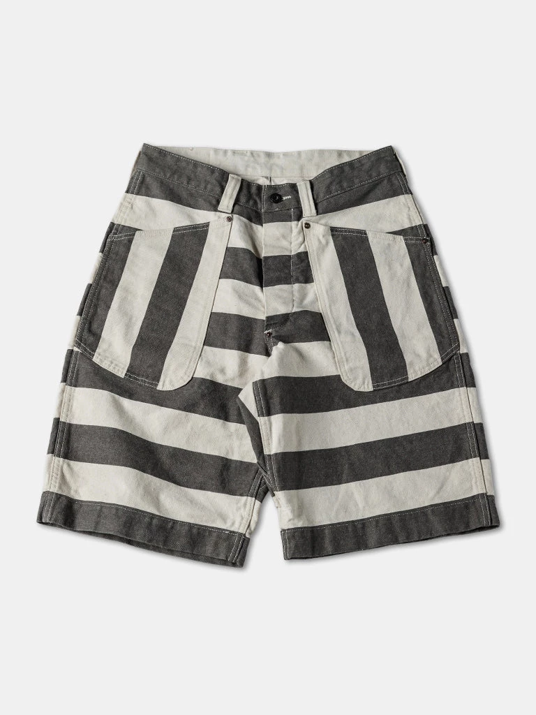 Non Stock MFG. CO. 11.5 Oz Heavyweight Wide Striped Prisoner Shorts 1 Non Stock MFG. CO. 11.5 Oz Heavyweight Wide Striped Prisoner Shorts