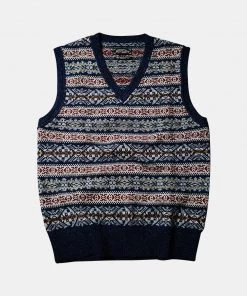 Annual Ring TOPS Shetland Wool Fair Isle Sweater Vest - Navy