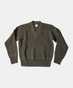 Bronson MFG. CO. USAAF Type A-1 V-neck Mechanics Sweater - Olive TOPS
