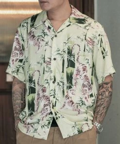 Non Stock MFG. CO. Ukiyo-e Tiger & Bamboo Pattern Aloha Shirt - Light Green NEW ARRIVALS