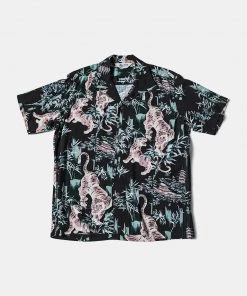 Non Stock MFG. CO. NEW ARRIVALS Ukiyo-e Tiger & Bamboo Pattern Aloha Shirt - Black