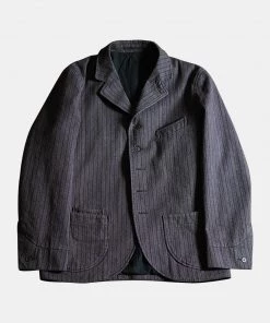 Annual Ring 1900s French Salt & Pepper Striped Chambray Sack Jacket BEST SELLERS