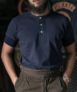 Bronson MFG. CO. Vintage Short Sleeve Henley T-Shirt - Navy