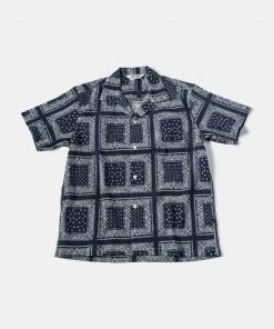 Non Stock MFG. CO. Paisley Print Seersucker Open Collar Shirt - Navy May 2022