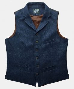 Annual Ring BEST SELLERS Navy Herringbone Tweed Lapel Vest