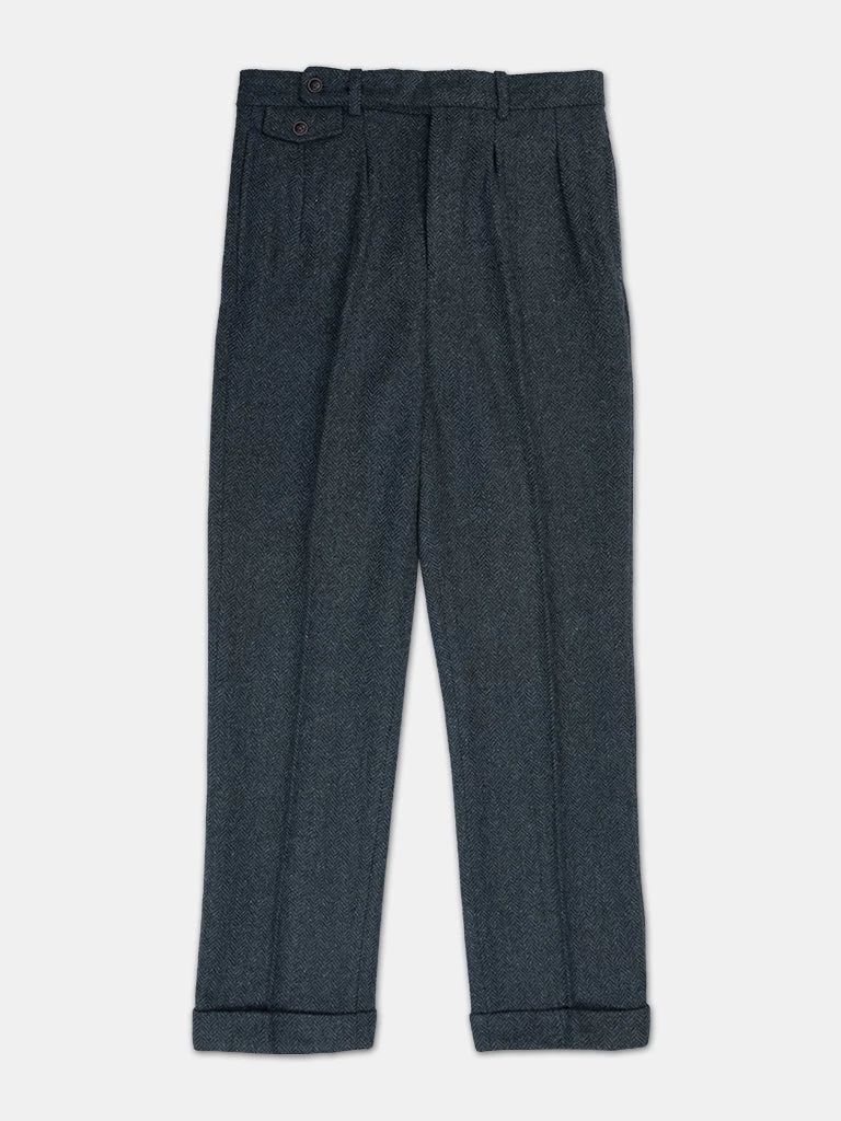 Annual Ring 1930s American Style Herringbone Navy Tweed Trousers 1 Annual Ring 1930s American Style Herringbone Navy Tweed Trousers