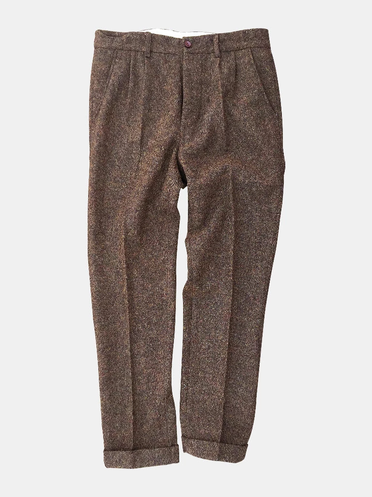 Annual Ring BEST SELLERS British Retro Brown Tweed Double Pleated Trousers 1 Annual Ring BEST SELLERS British Retro Brown Tweed Double Pleated Trousers