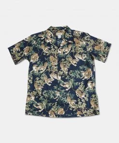 Bronson MFG. CO. Lot AS08 Ukiyo-e Tiger & Bambo Pattern Aloha Shirt - Navy NEW ARRIVALS