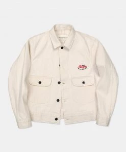Ranger Overall Embroidered Double Pocket Denim Work Jacket - Beige NEW ARRIVALS