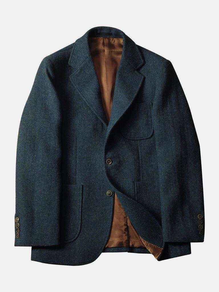 Annual Ring TOPS Blue-Grey Herringbone Tweed Suit Jacket 1 Annual Ring TOPS Blue-Grey Herringbone Tweed Suit Jacket
