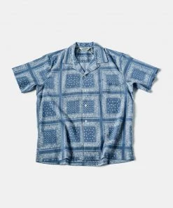 Non Stock MFG. CO. TOPS Paisley Print Seersucker Open Collar Shirt - Sky Blue