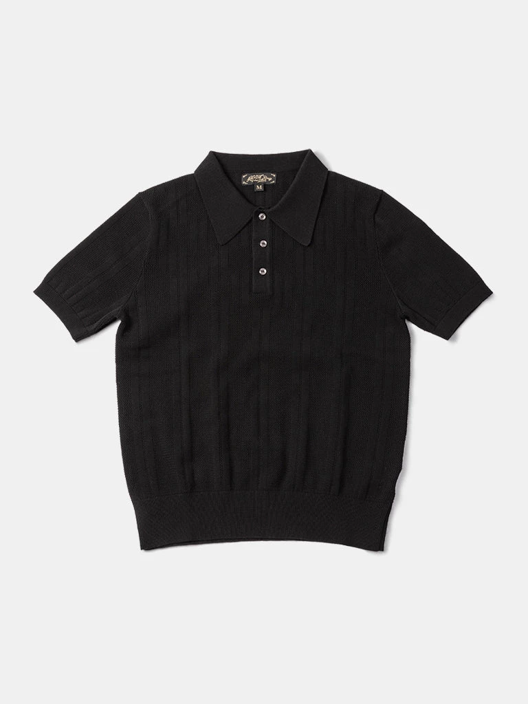 Annual Ring Retro Knitted Jacquard Polo Shirt - Black May 2022 1 Annual Ring Retro Knitted Jacquard Polo Shirt - Black May 2022