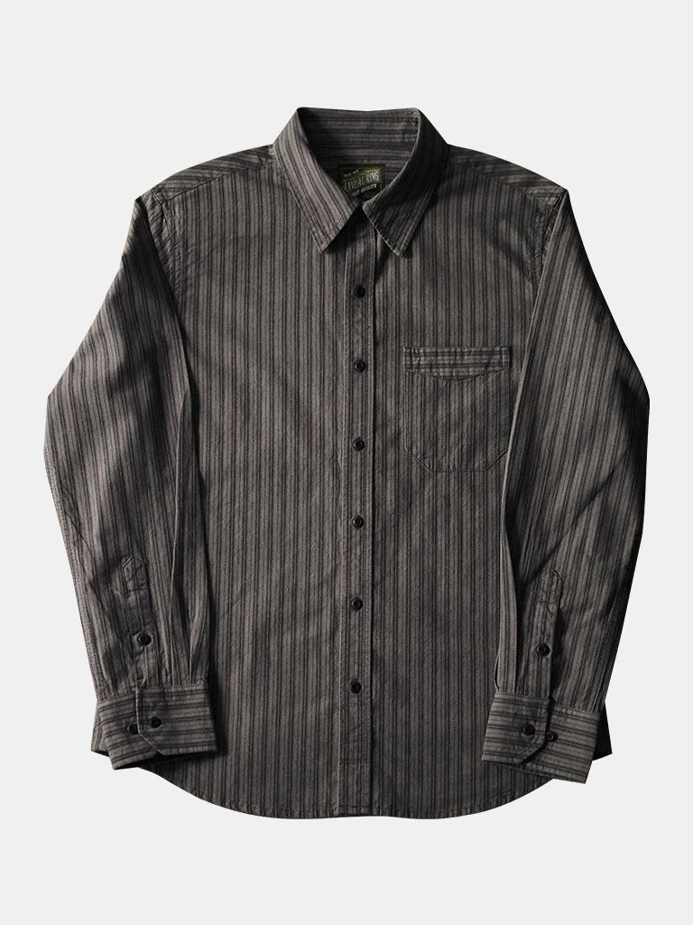 Annual Ring 1930s 6 Oz Yarn-Dyed Dobby Taupe Brown Striped Work Shirt 1 Annual Ring 1930s 6 Oz Yarn-Dyed Dobby Taupe Brown Striped Work Shirt