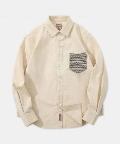 MBBCAR NEW ARRIVALS Ethnic Patch Pocket Long Sleeve Shirt - Beige