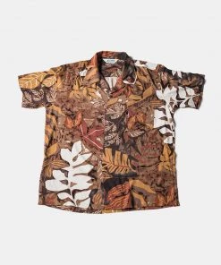 Non Stock MFG. CO. Tropical Plant & Flowers Pattern Aloha Shirt - Light Brown June 2022