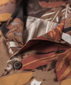 Non Stock MFG. CO. Tropical Plant & Flowers Pattern Aloha Shirt - Light Brown June 2022