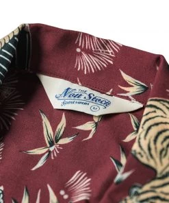 Non Stock MFG. CO. Ukiyo-e Tiger & Crane Pattern Aloha Shirt - Wine Red