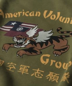 Non Stock MFG. CO. TOPS Flying Tigers Military Print Sweatshirt - Olive