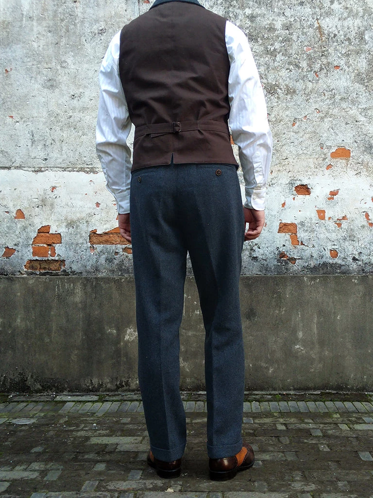 Annual Ring 1930s American Style Herringbone Navy Tweed Trousers 6 Annual Ring 1930s American Style Herringbone Navy Tweed Trousers