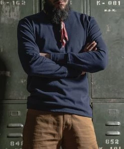 Bronson MFG. CO. Retro Long Sleeve Henley T-Shirt - Navy BEST SELLERS