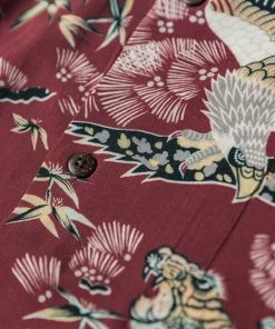 Non Stock MFG. CO. Ukiyo-e Tiger & Crane Pattern Aloha Shirt - Wine Red