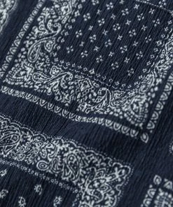 Non Stock MFG. CO. Paisley Print Seersucker Open Collar Shirt - Navy May 2022