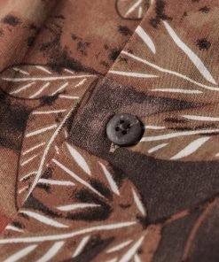 Non Stock MFG. CO. Tropical Plant & Flowers Pattern Aloha Shirt - Light Brown June 2022