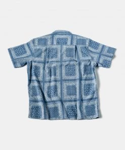 Non Stock MFG. CO. TOPS Paisley Print Seersucker Open Collar Shirt - Sky Blue
