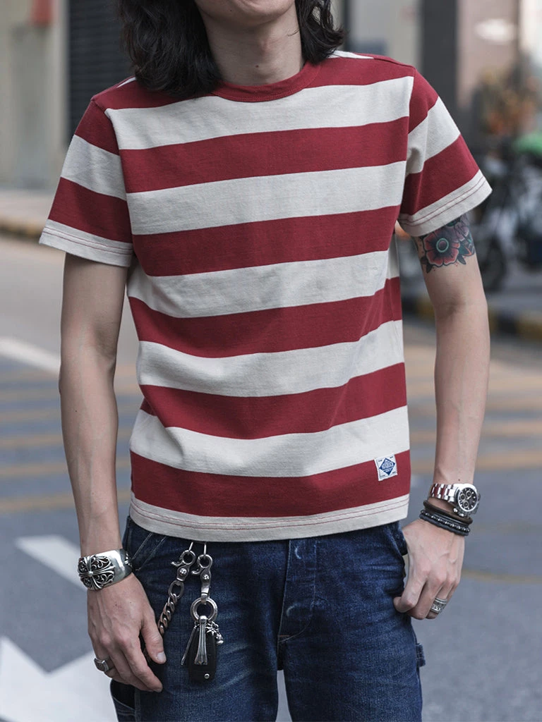 Non Stock MFG. CO. Heavyweight Cotton Wide Striped T-Shirt - Red NEW ARRIVALS 3 Non Stock MFG. CO. Heavyweight Cotton Wide Striped T-Shirt - Red NEW ARRIVALS