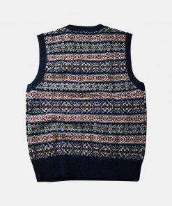 Annual Ring TOPS Shetland Wool Fair Isle Sweater Vest - Navy