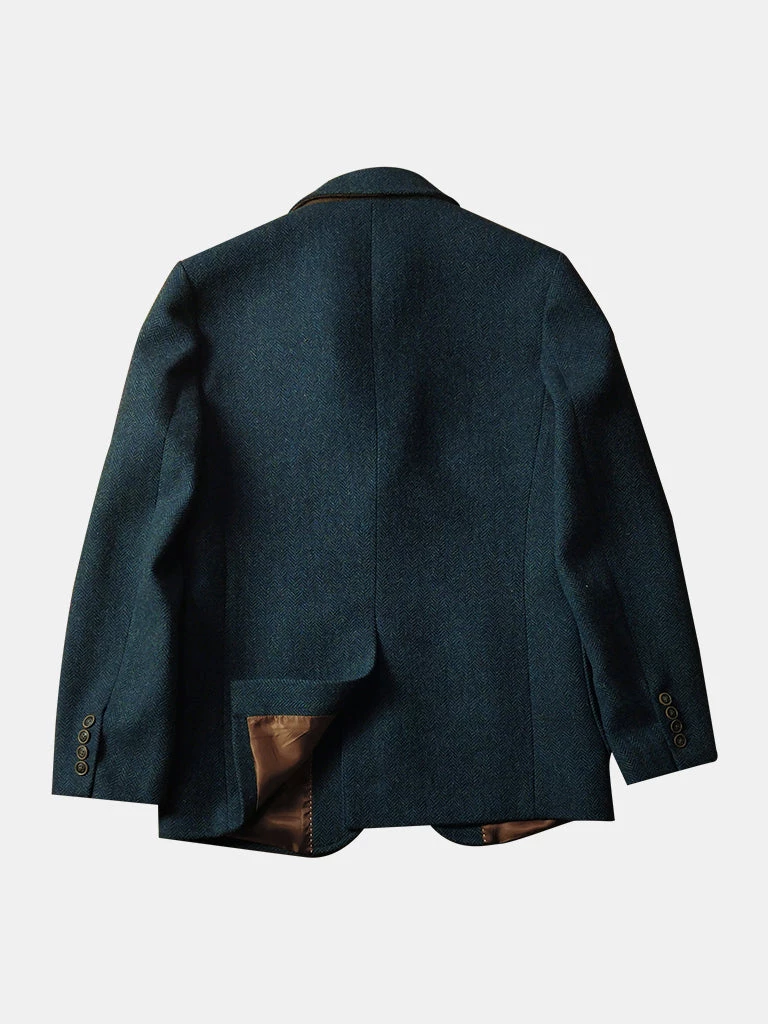 Annual Ring TOPS Blue-Grey Herringbone Tweed Suit Jacket 2 Annual Ring TOPS Blue-Grey Herringbone Tweed Suit Jacket