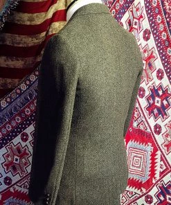 Annual Ring Single Row Two-Button Herringbone Tweed Suit Jacket - Brown TOPS