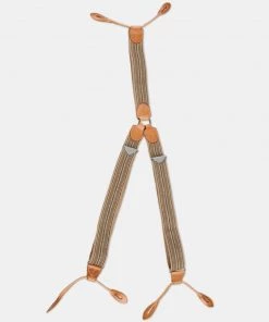 Bronson MFG. CO. ACCESSORIES Old-Time Y-Back Leather Button Suspender - Khaki Stripe
