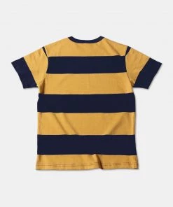 Non Stock MFG. CO. TOPS Michigan Yellow & Navy Wide Stripe T-Shirt