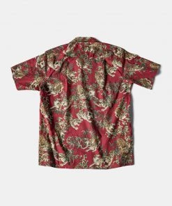 Bronson MFG. CO. Lot AS08 Ukiyo-e Tiger & Bambo Pattern Aloha Shirt - Wine Red NEW ARRIVALS