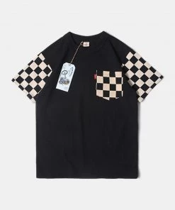 Bob Dong TOPS Check Flag Racing Track Style One Pocket T-Shirt - White